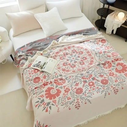 Chic Floral Reversible Cotton Throw for All Seasons