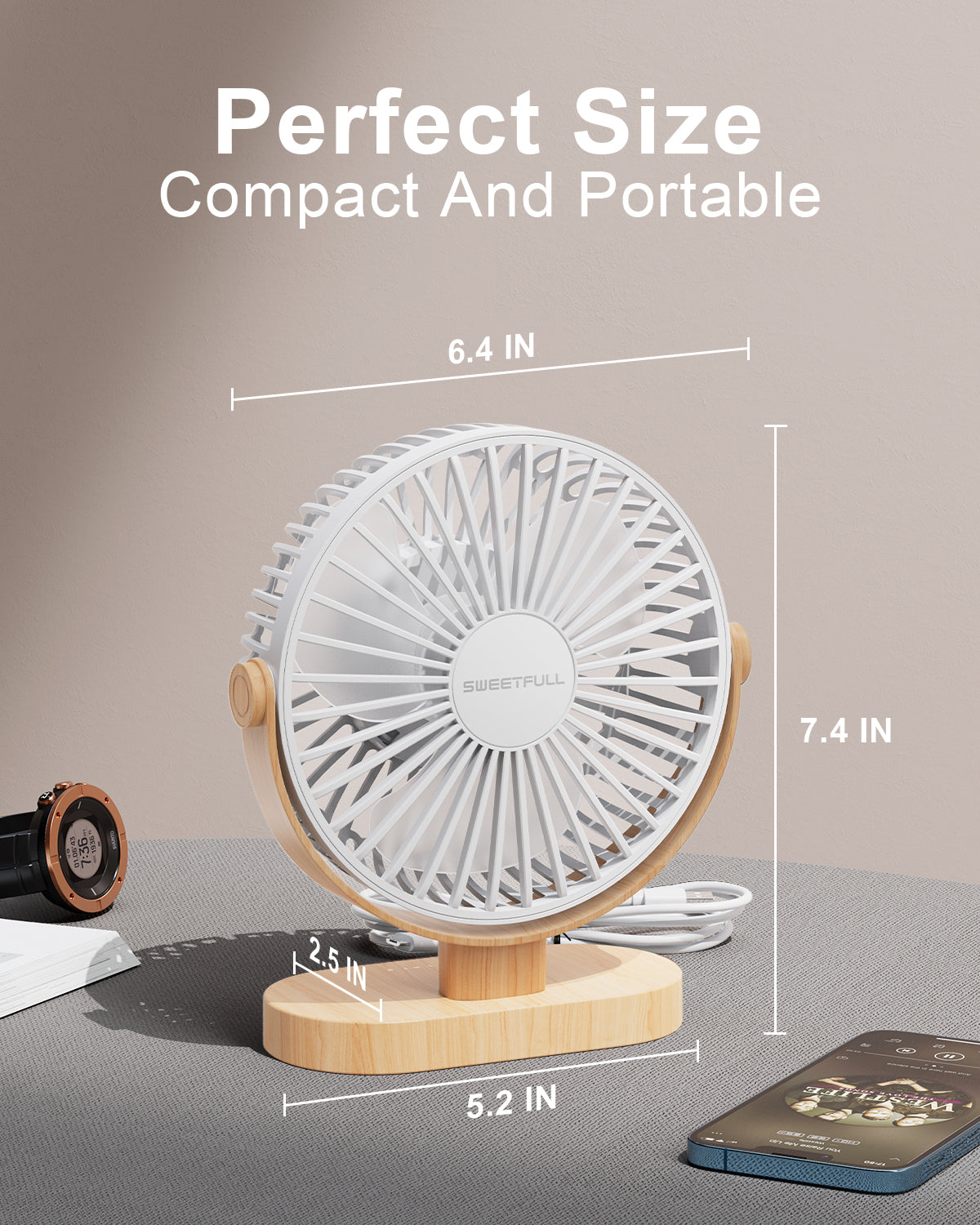 6.5 Inch Portable USB Desk Fan for Home, Office, Car, and Travel