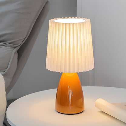 Fabric Table Lamp with Glass Base and USB Charging Port