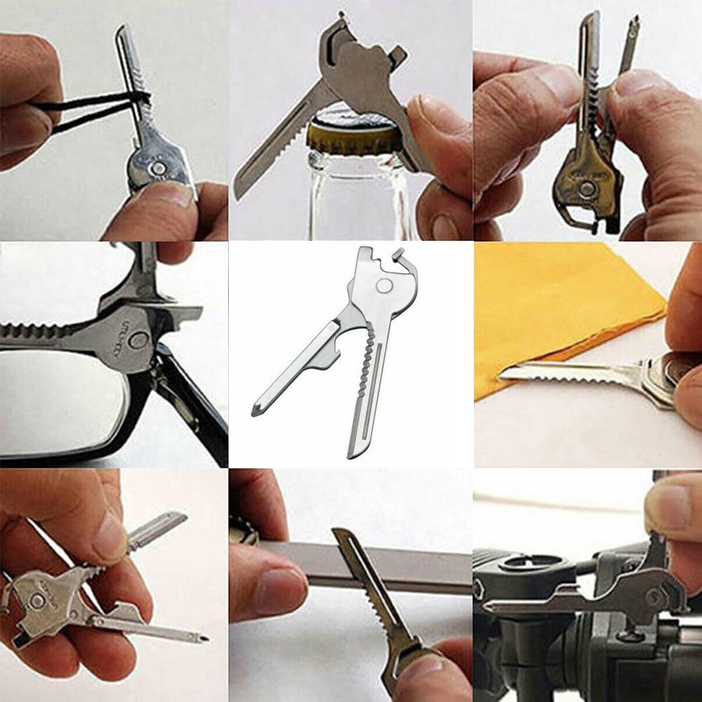 Compact 6-in-1 Keychain Multitool with Bottle Opener - Stainless Steel