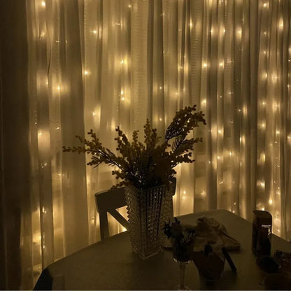 Warm White LED Fairy Curtain Lights with 8 Dynamic Modes for Relaxation