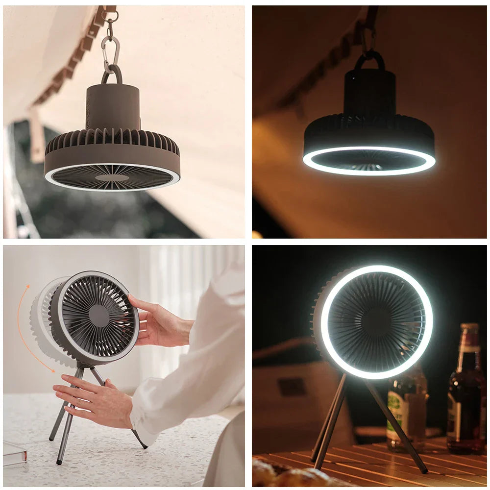 Rechargeable Portable Fan with LED Light and Integrated Power Bank