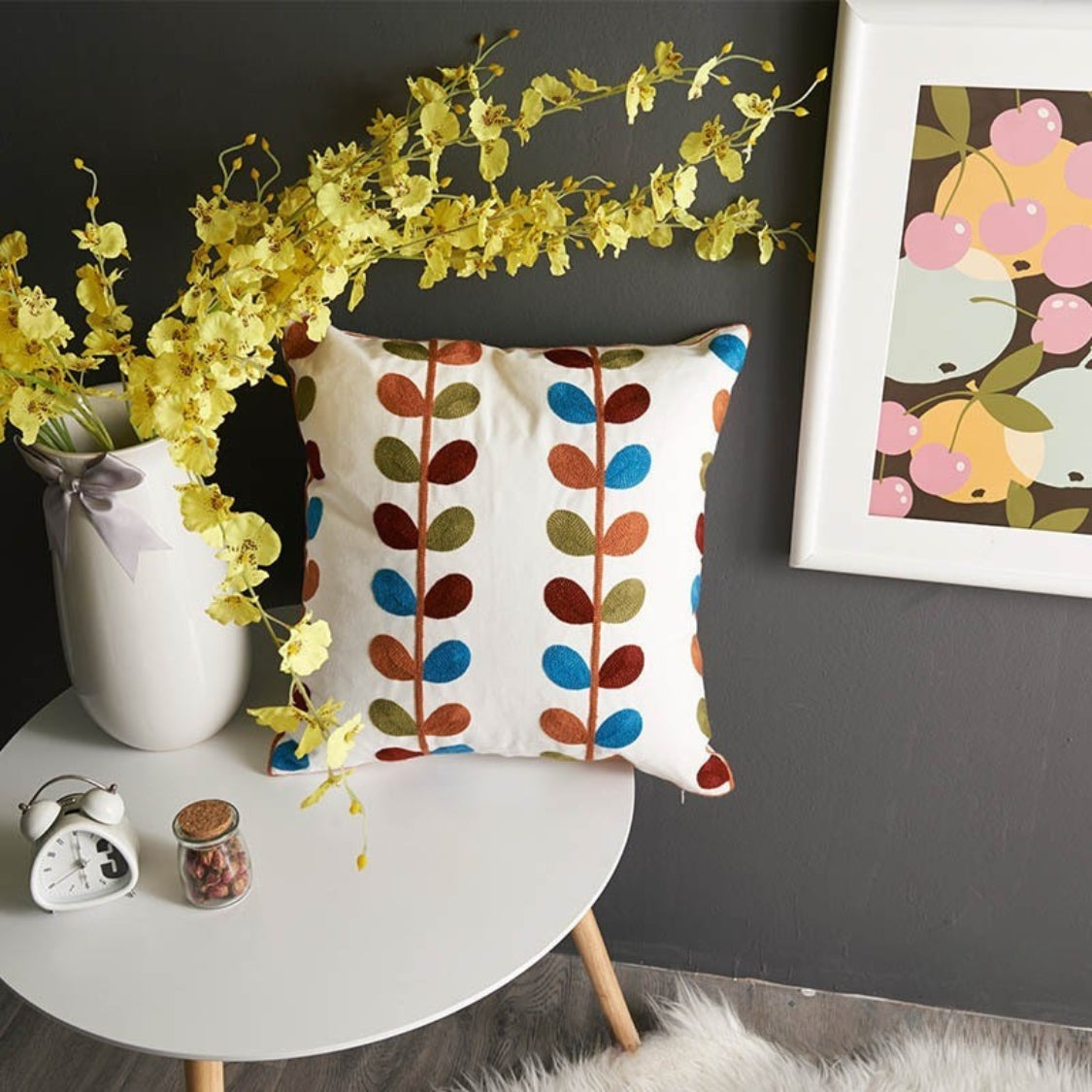 Charming Floral Embroidered Square Cushion Cover