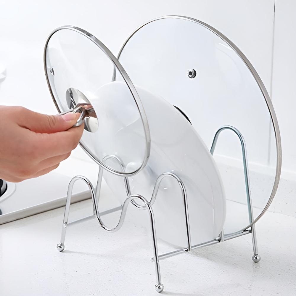 Space-Saving Pot Lid Organizer for a Tidy Kitchen