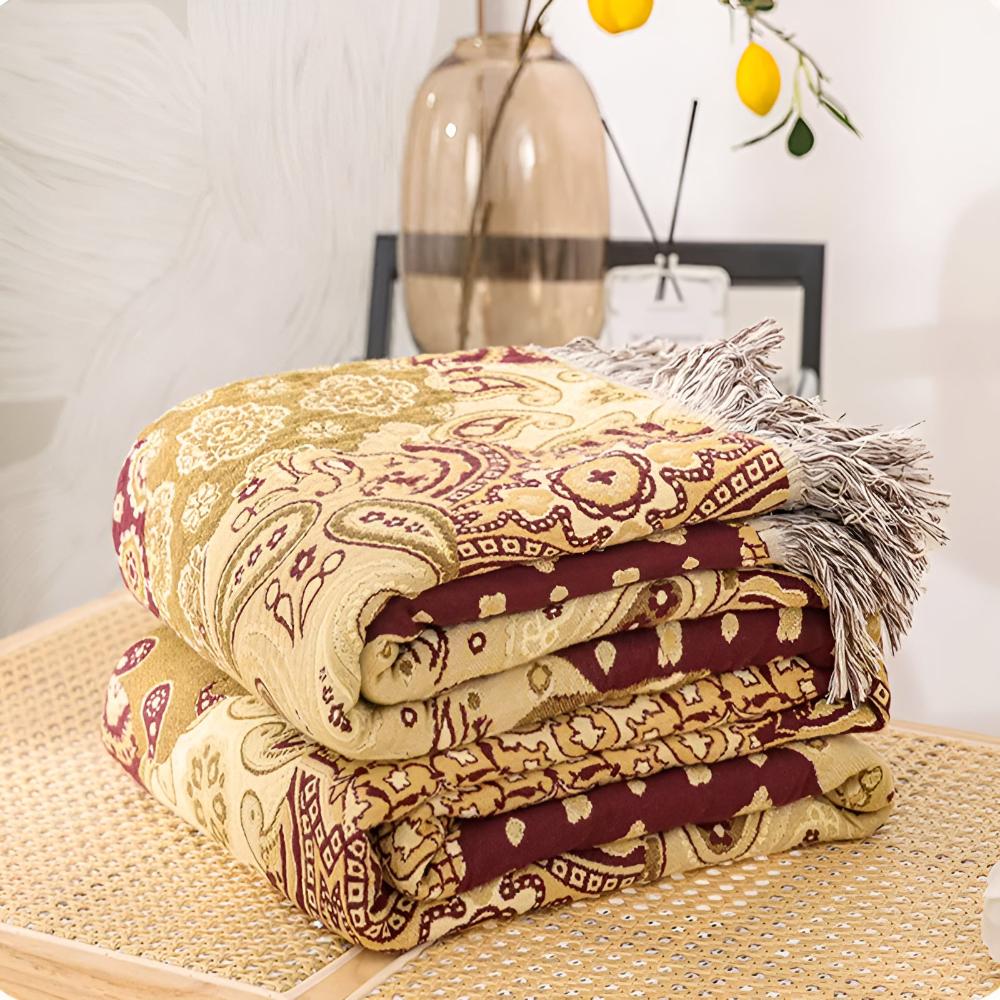Elegant Paisley Cotton Blanket for Cozy Living Spaces