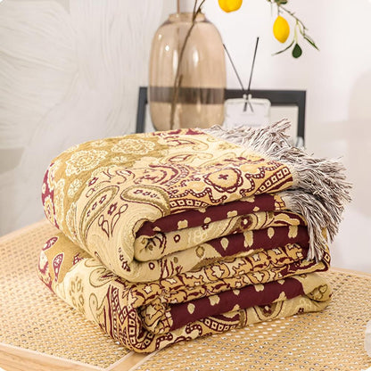 Elegant Paisley Cotton Blanket for Cozy Living Spaces
