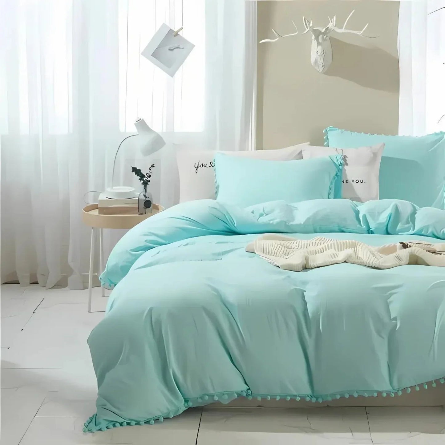 Nordic Quilt Cover Set with Pompom Trim