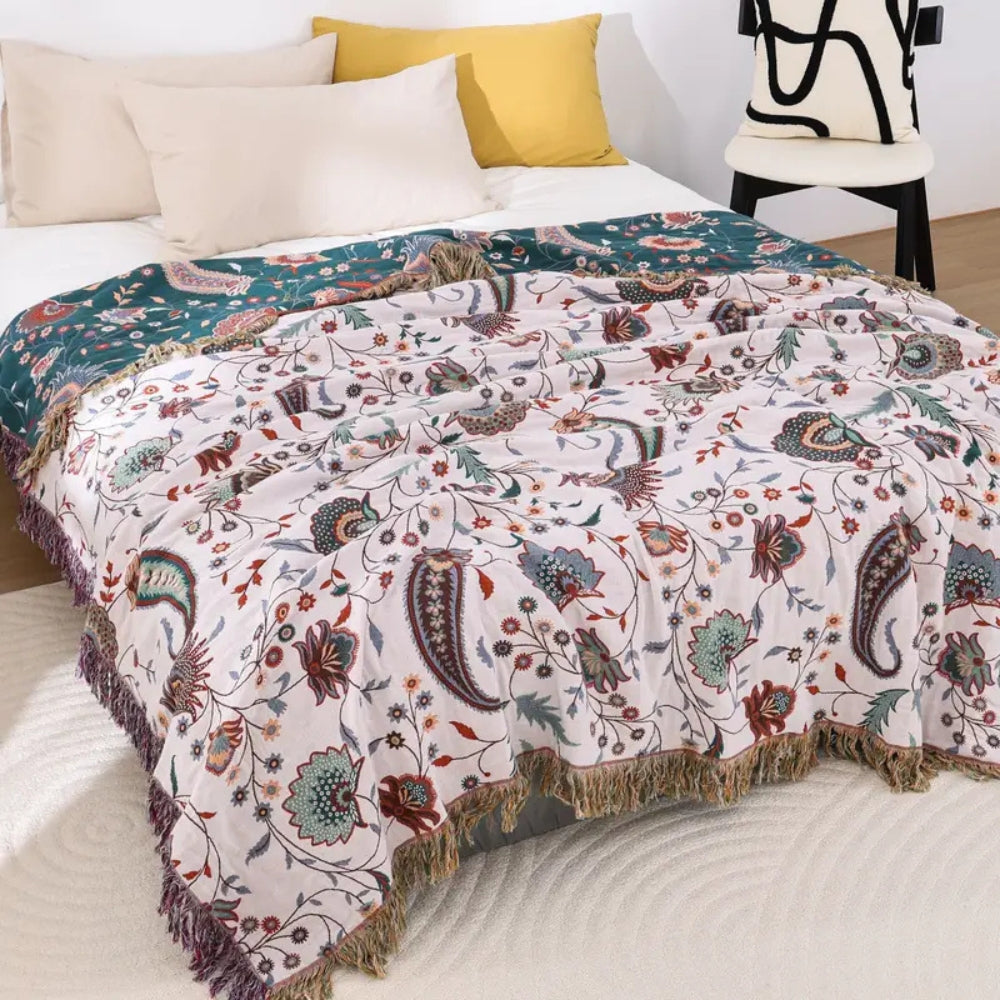 Serenity Blossom Dual-Sided Cotton Throw Blanket