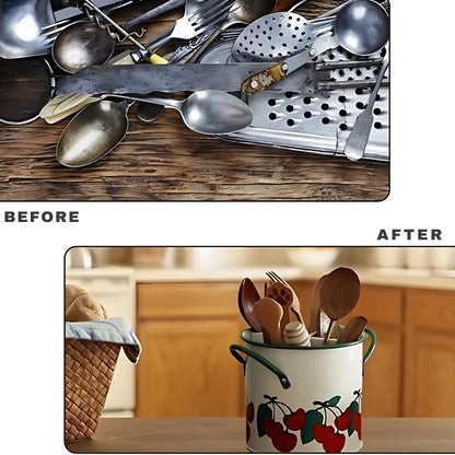Vintage Floral Cutlery Organizer with Divider Lid