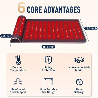 Infrared Heat Pad for Body Relief – Red Light Therapy Mat with Neck Support, 660nm & 850nm
