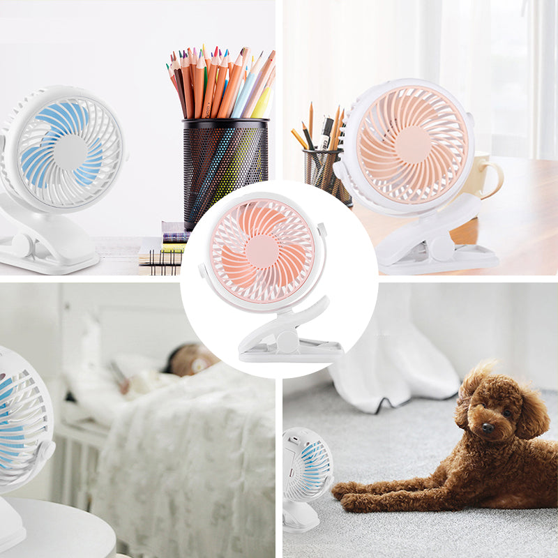 360° Rotating Battery-Powered USB Clamp Fan – Portable Design