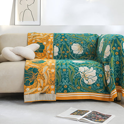 Serenity Green Floral Cotton Throw Blanket