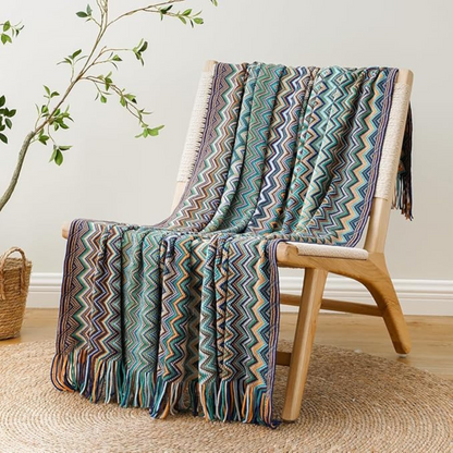 Vibrant Geometric Tasseled Throw Blanket for All Seasons