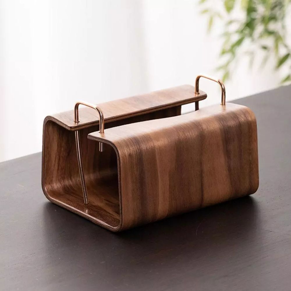 Elegant Walnut Tissue Dispenser with Brass Detailing