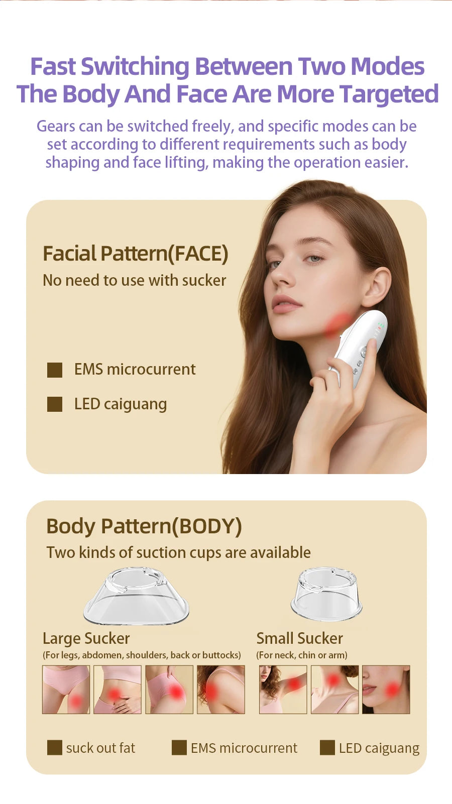 Microcurrent Suction Therapy Device with LED Light - Square & Round Cups, Auto-Off