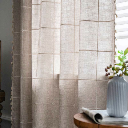 Chic Plaid Semi-Blackout Drapes with Tassel Accents