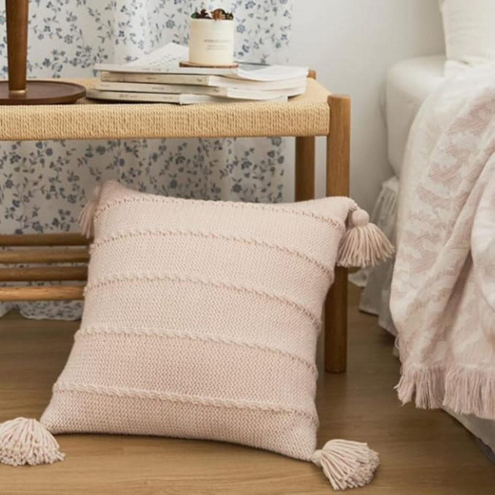 Cozy Nordic Knit Tassel Throw Pillow