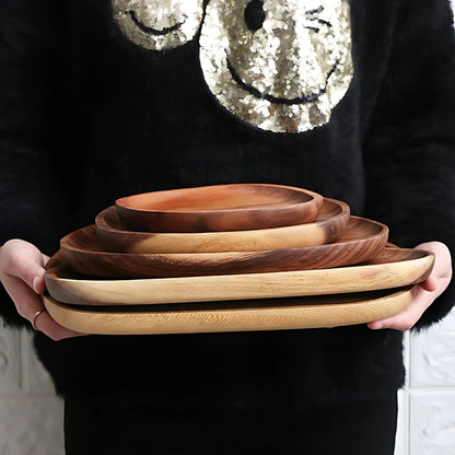 Charming Acacia Wood Oval Serving Trays Set