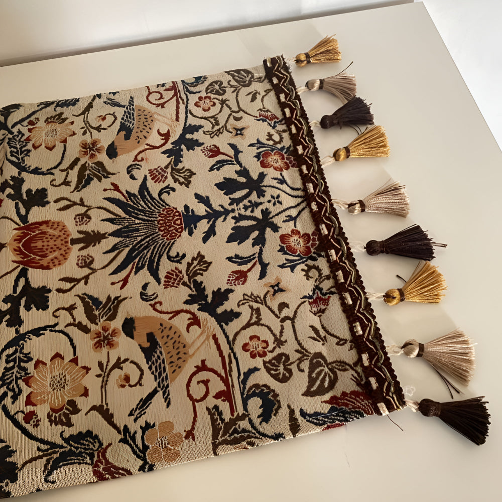 Charming Jacquard Table Runner with Floral and Bird Motifs
