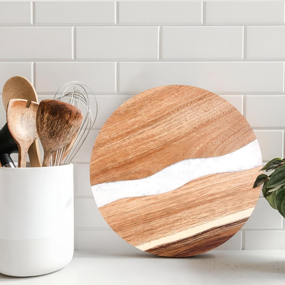 Elegant Acacia Wood Circular Cutting Board with Resin Design