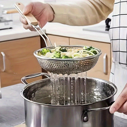 Precision Strainer with Wooden Grip for Effortless Cooking