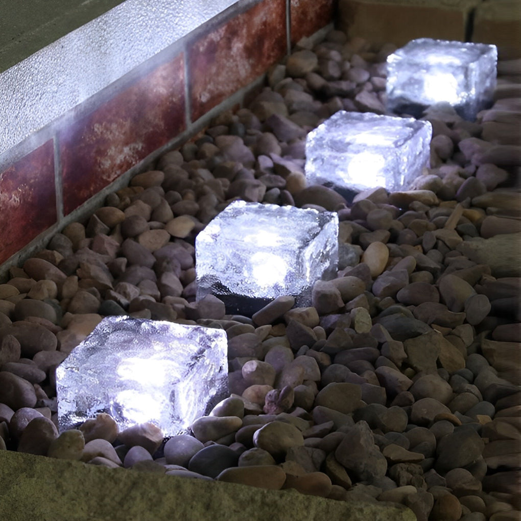 Modern Solar Outdoor Step Lights with Colourful Ice Cube Design - Set of 2