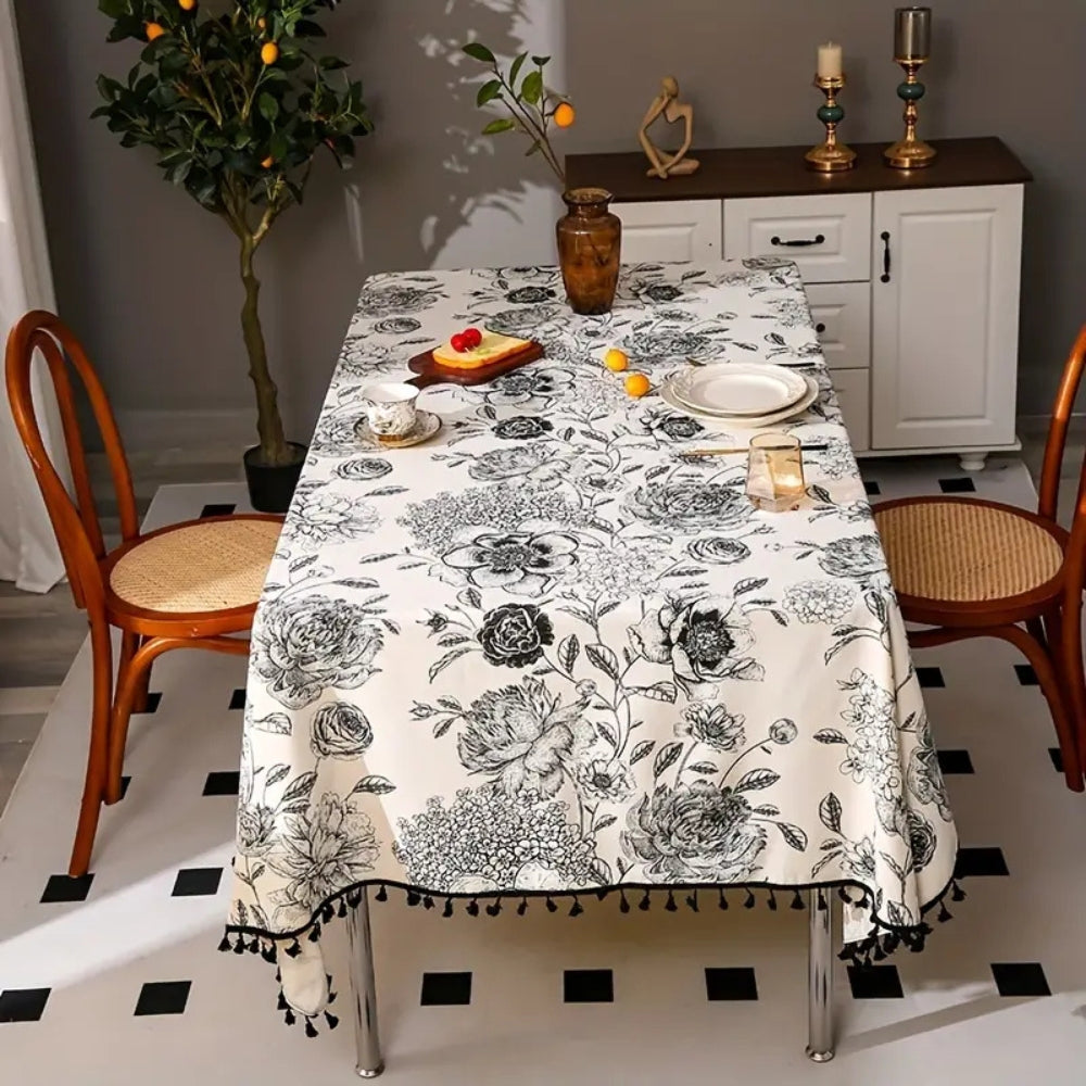 Charming Floral Tassel Table Cover for Rustic Elegance