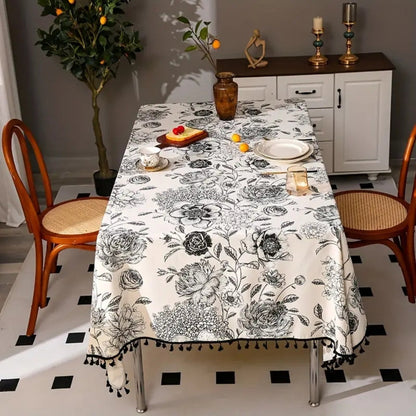 Charming Floral Tassel Table Cover for Rustic Elegance