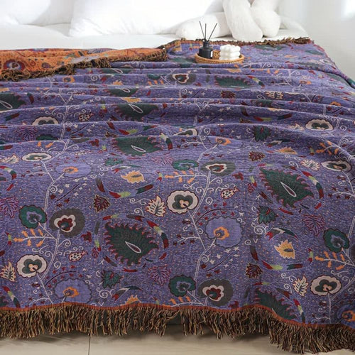Vibrant Boho Throw Blanket with Stylish Tassels
