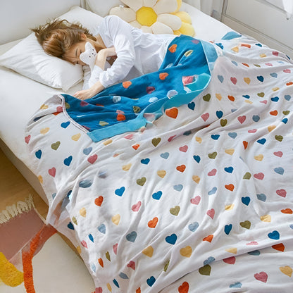 Charming Hearts Dual-Sided Cotton Throw Blanket