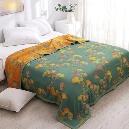 Elegant Reversible Coverlet with Ginkgo Leaf Design