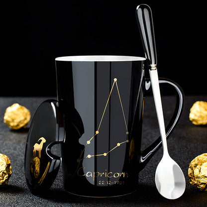 Zodiac Constellation Ceramic Mug Set with Lid & Spoon
