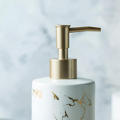 Sophisticated Ceramic Soap Dispenser | Marble Finish & Gold Touches | 400 ml for Bathroom & Kitchen