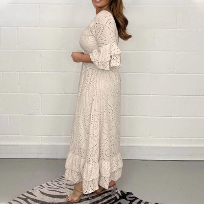Chic Midi Dress with Ruffle Sleeves for Effortless Elegance