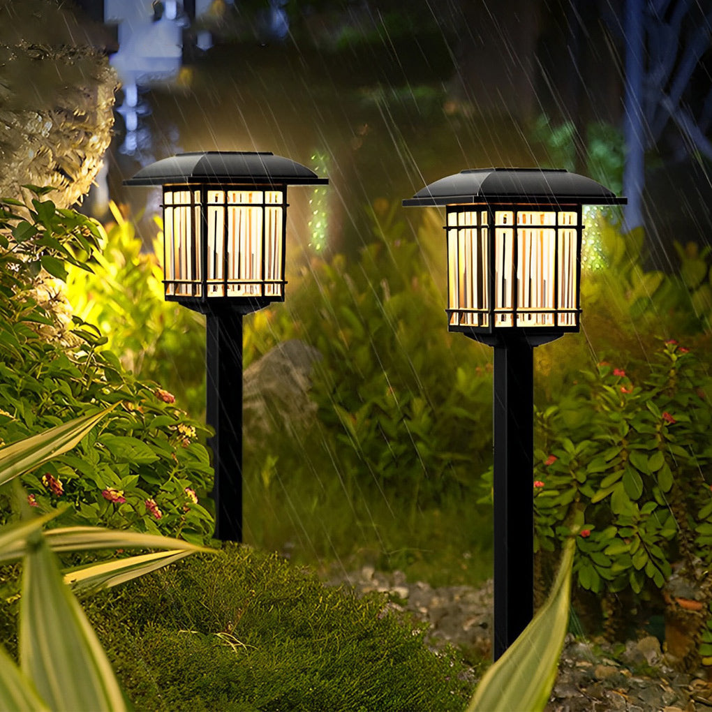 Set of 2 Black Waterproof LED Solar Lawn Lights in Vintage Square Design