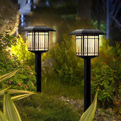 Set of 2 Black Waterproof LED Solar Lawn Lights in Vintage Square Design