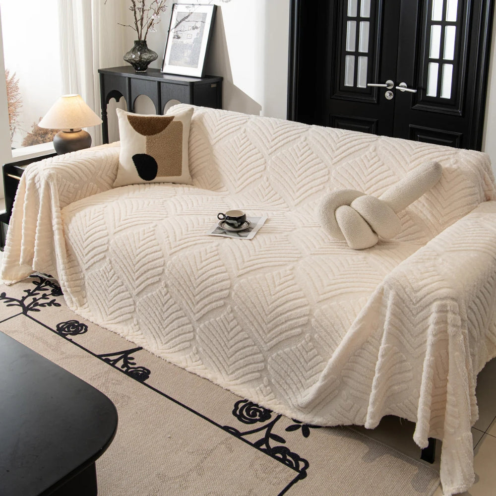 Chic Leaf Pattern Fleece Sofa Protector