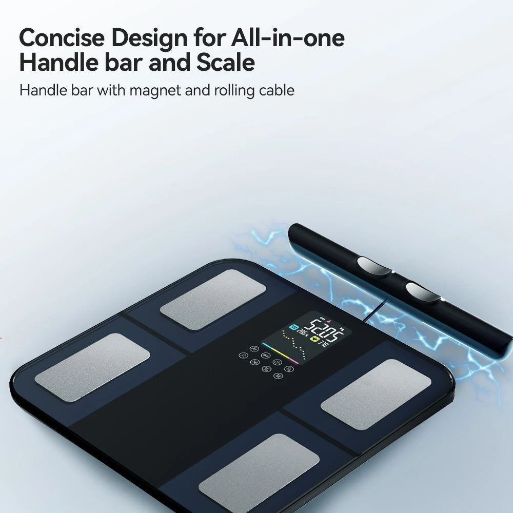Digital Body Fat Scale with 8 Electrodes, BMI, Muscle Mass, App Tracking & Grip