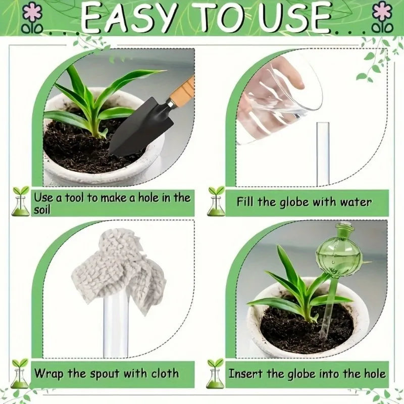Self-Watering Plant Globes – Glass Set of 2 for Indoor and Outdoor Use