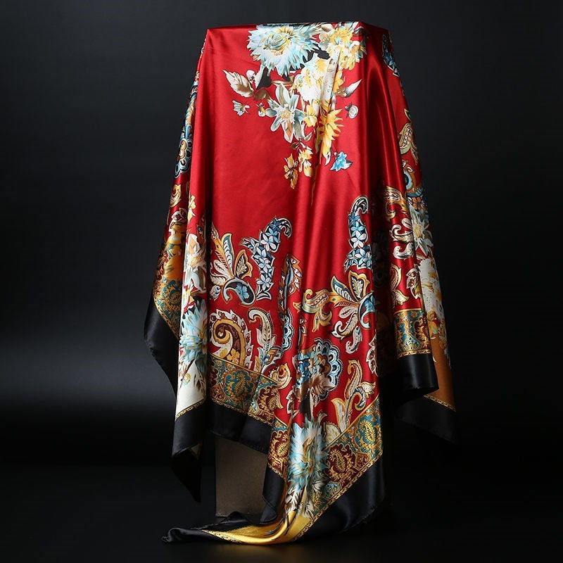 Large Square Simulation Silk Scarf – Versatile Fashion Accessory