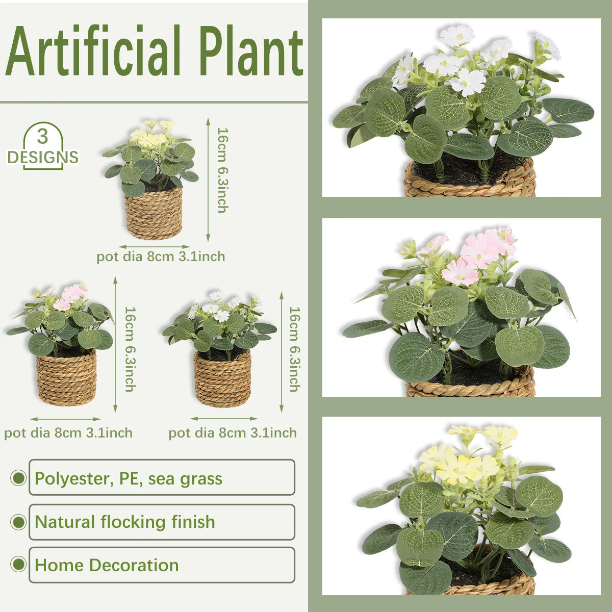 Mini Artificial Eucalyptus with Flowers | 11 cm | Includes Woven Basket | Easy-Care Indoor Decoration