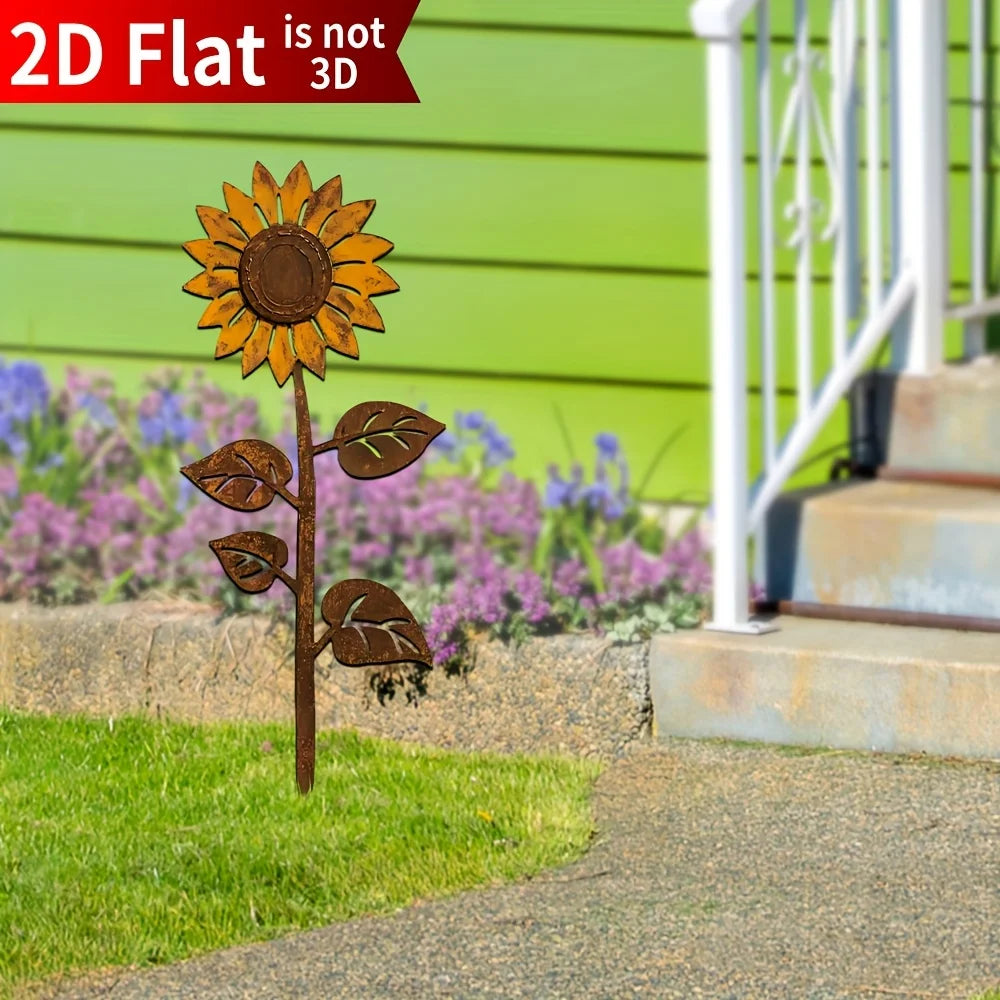 Garden Stake Sunflower | Rustic Metal Design | 3D Floral Outdoor Decor