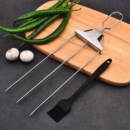 Stainless Steel Skewers with 9 Prongs – GrillMaster Trio for Perfectly Cooked Meat, Seafood & Vegetables | Dishwasher Safe | Includes Oxford Carry Bag