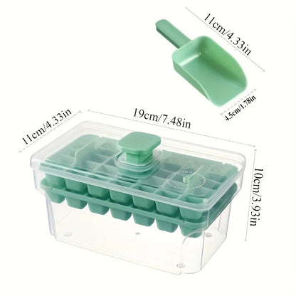 Ice Cube Tray with Lid and Container | 68 Ice Cubes | Pressure System | BPA-Free PP