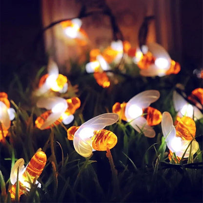 Solar String Lights with Bees | 8 Lighting Modes | Weatherproof & Energy Efficient | Warm White / Multicolor