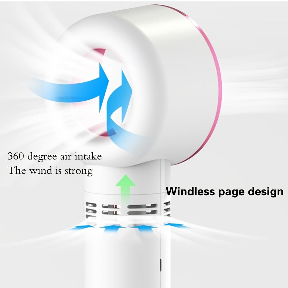 Portable Bladeless Handheld Fan - USB Rechargeable Mini Desk Fan with 3 Speed Settings for Travel, Camping, Office, and Home