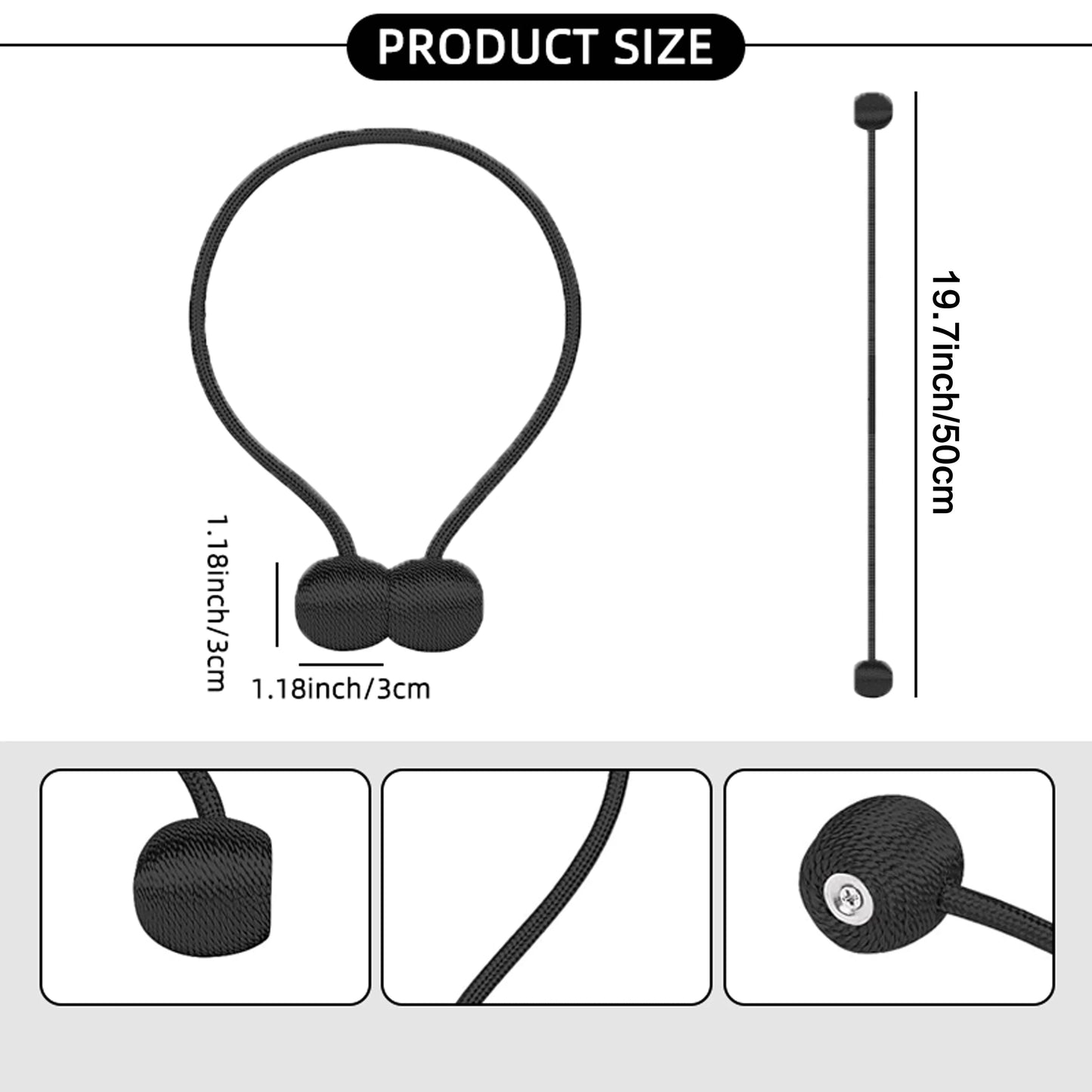 Magnetic Curtain Holders Set of 2 | Modern Design with Adjustable Cords for Living Room and Bedroom Curtains