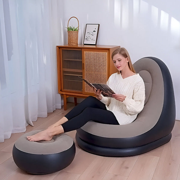 Inflatable Lounge Chair with Footrest for Indoor and Outdoor Relaxation