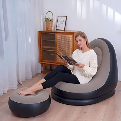 Inflatable Lounge Chair with Footrest for Indoor and Outdoor Relaxation