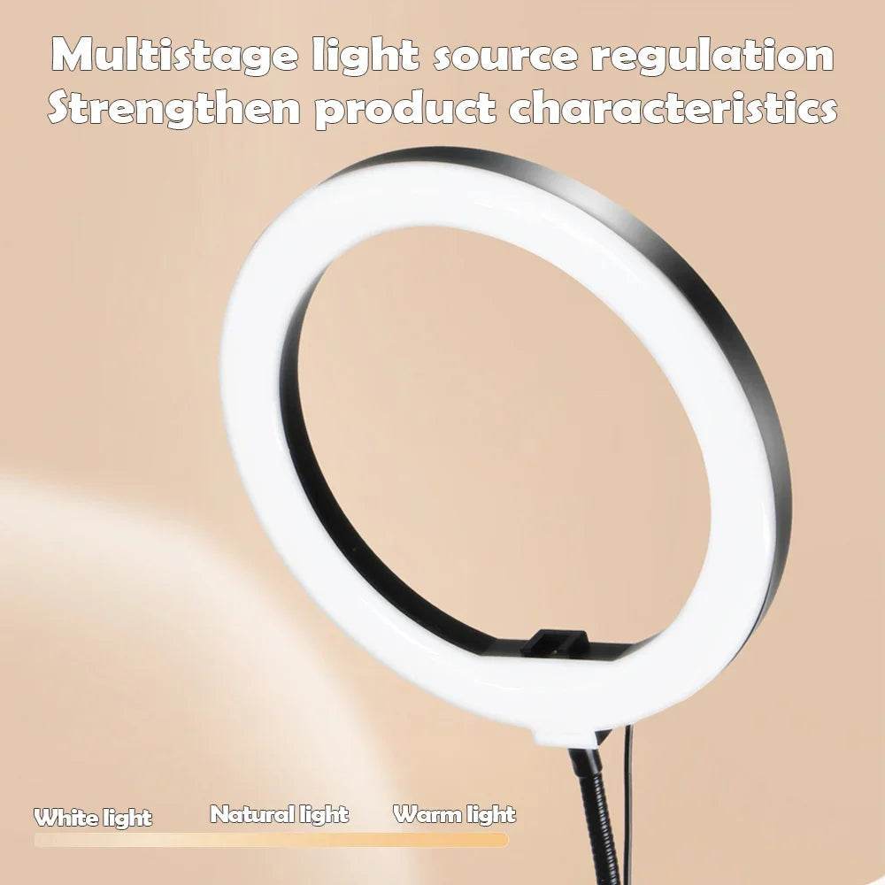 Adjustable Arm LED Ring Light with Phone Holder | 3 Color Modes & USB Powered | Perfect for Live Streaming, Videos, and Selfies